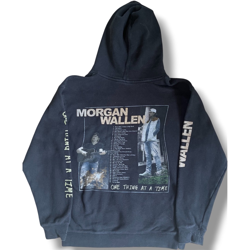 Morgan Wallen One Thing At A Time Black Graphic Tour Hoodie Mens Medium MW Logo